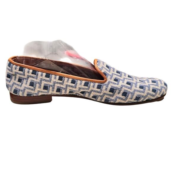 Stubbs & Wootton Blue Needlepoint Slippers embroidered flats loafer Womens 11 - Picture 2 of 10